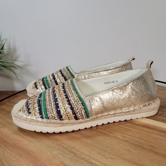 Patrizia by Spring Step Slip On Espadrilles Gold Metallic Colorful Flats Size 39 - Picture 10 of 17